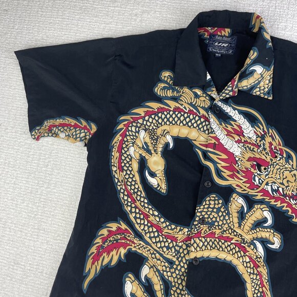 Vintage Y2k Urban Rags Dragon AOP Print Button Jersey Shirt Vtg NYC (Read) Men M - Picture 3 of 16